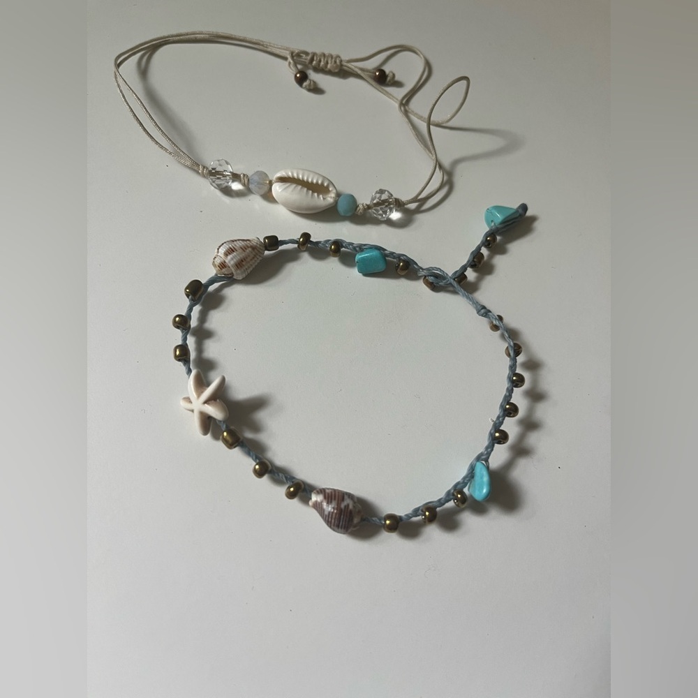 Two Adjustable Shell Beaded Anklets